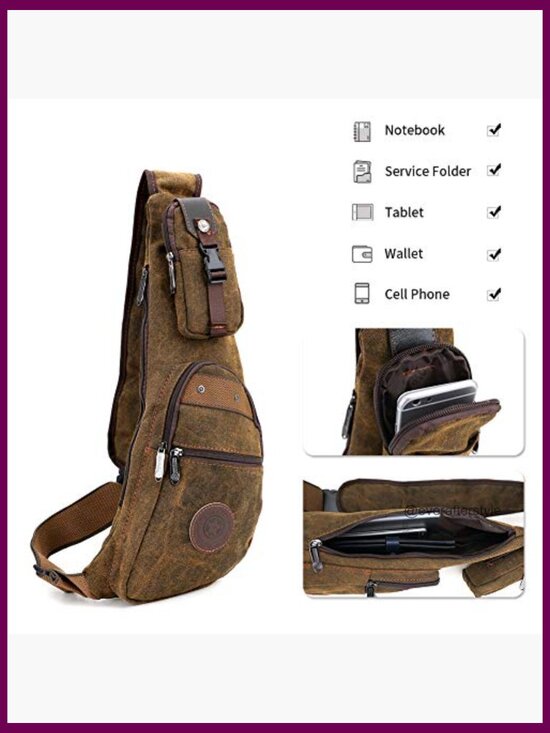Canvas Sling Bag Crossbody Chest Pack Waterproof Daypack for Men Women